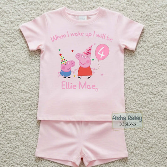 Peppa and George Pig Birthday Pyjamas: Personalised Ms Rachel Short Birthday Pyjamas for Girls with custom name and age,
