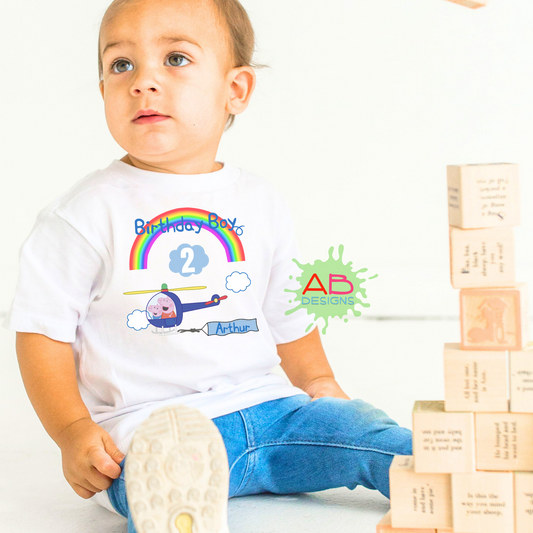 Birthday T-shirt for Boys - Custom Peppa & George Helicopter
