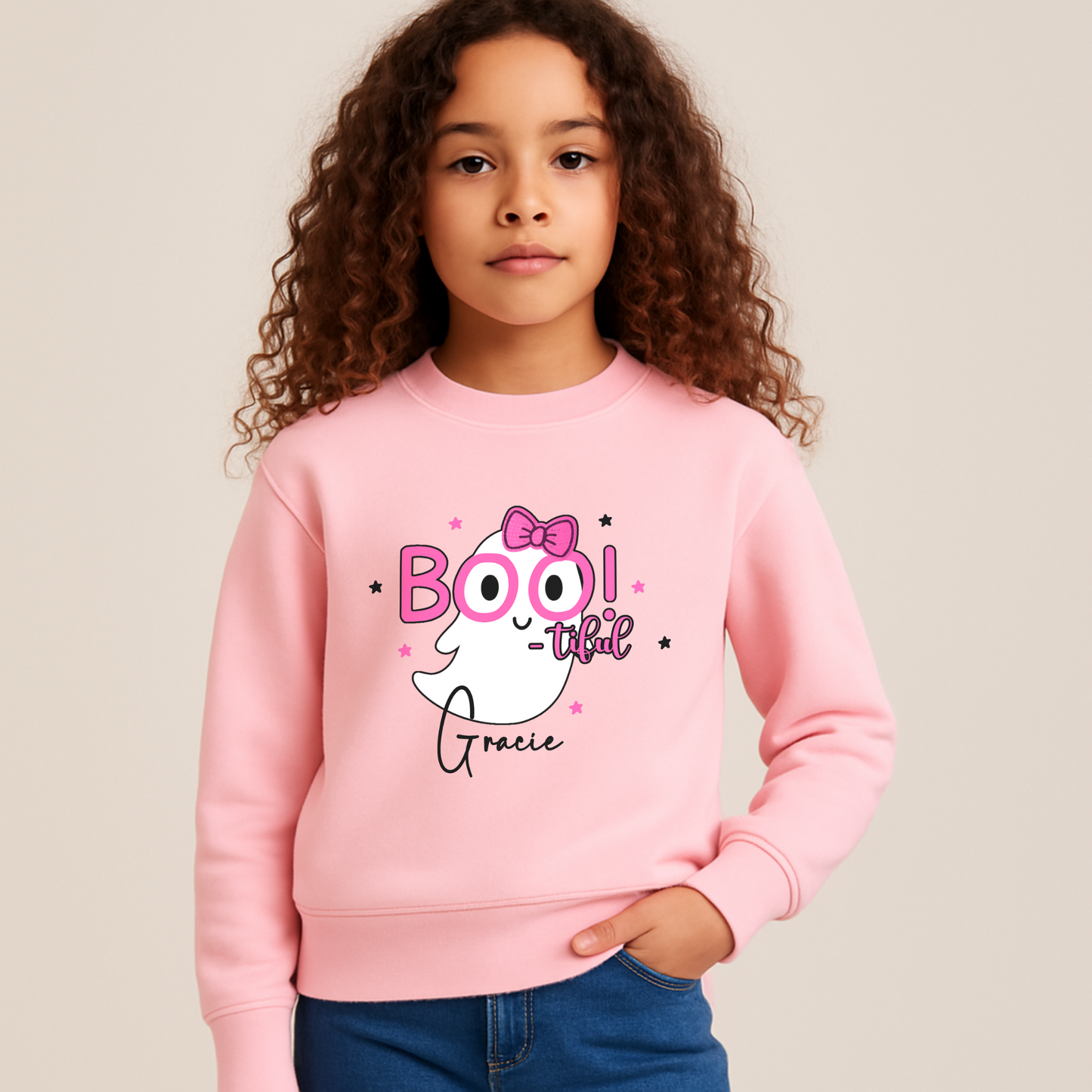 Personalised Halloween sweatshirt for girls - Personalised Halloween sweatshirt for girls with cute ghost “Boo” design in lilac