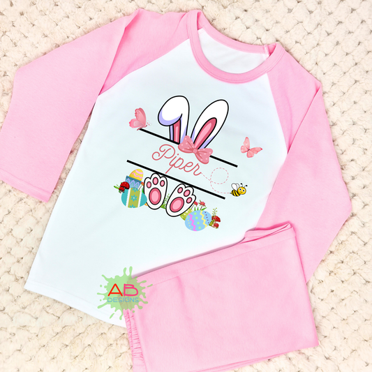 Personalised Easter pyjamas, baby sleepwear, White Rabbit pajama set, cute children's pajamas, personalised easter sleepwear, Easter celebration outfits, Easter bunny pjs with name