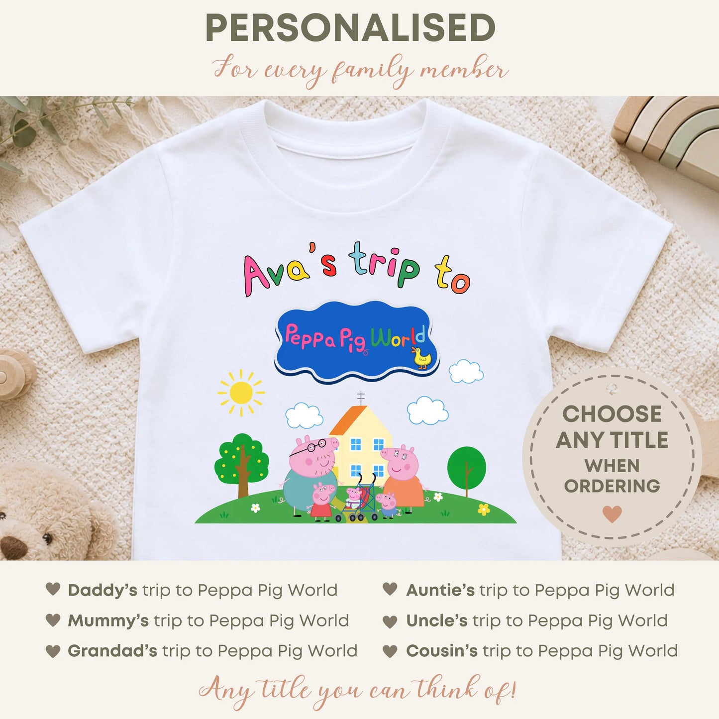 Personalised Peppa Pig World Matching T-Shirts & Baby Bodysuits for Babies, Kids & Adults AishaBaileyDesigns