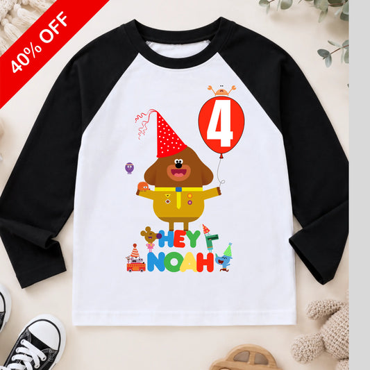 Personalised Hey Duggee Birthday Top for Boys and Girls – Raglan Baseball Style Top, Reduced to Clear AishaBaileyDesigns