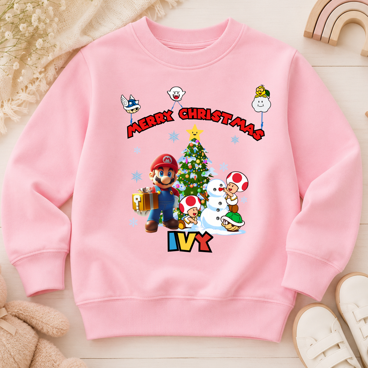 Personalised Mario Christmas Jumper: Kids Xmas Sweatshirt