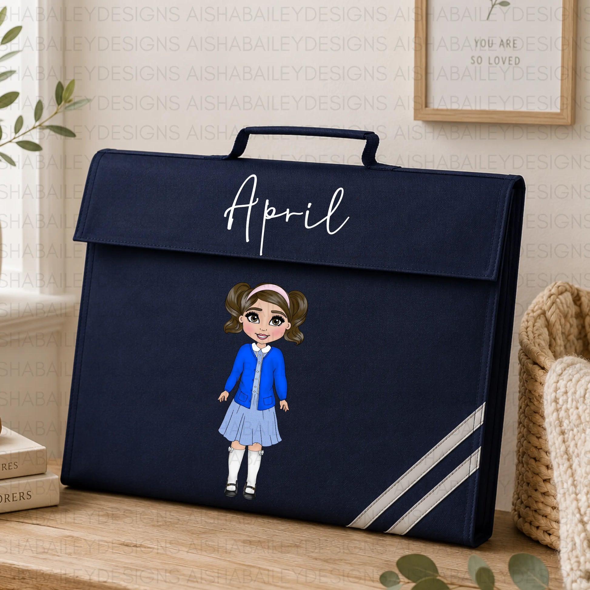 Personalised Back to School Book Bag for Girls | Custom Kids Character Design AishaBaileyDesigns