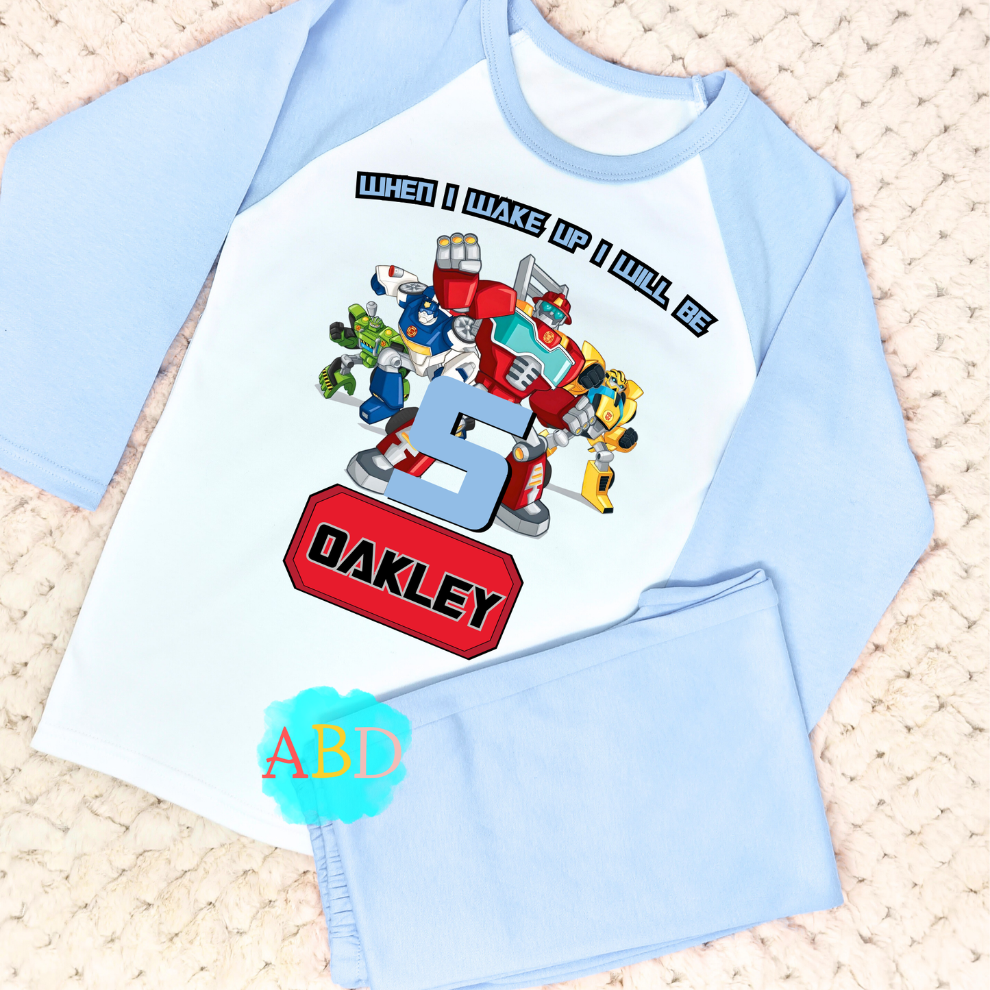 Transformers Birthday Pyjamas for Boys: Customised Transformers Birthday PJs, Rescue bots pjs, boys transformer birthday, robot birthday pjs