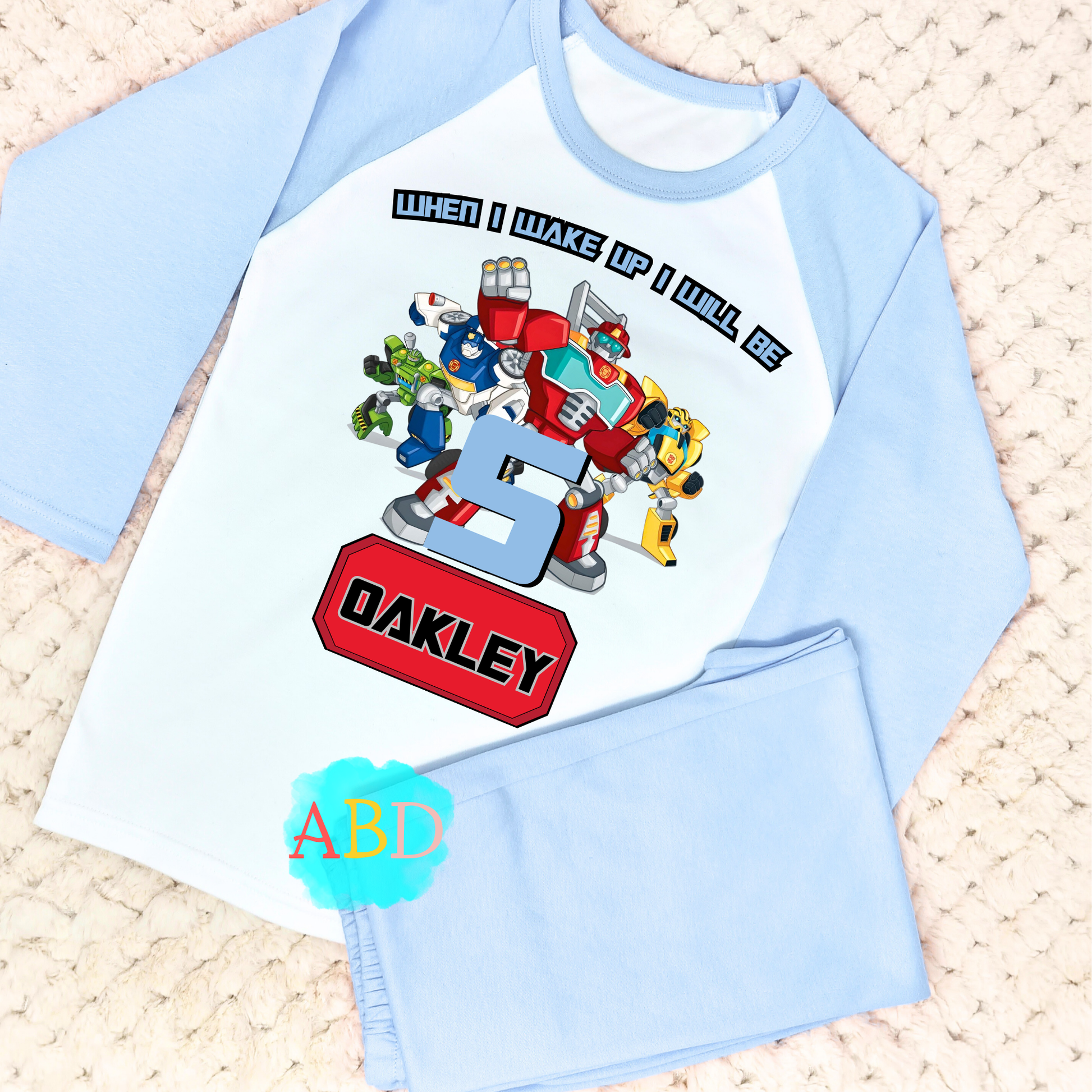 Transformers Birthday Pyjamas for Boys: Customised Transformers Birthday PJs, Rescue bots pjs, boys transformer birthday, robot birthday pjs