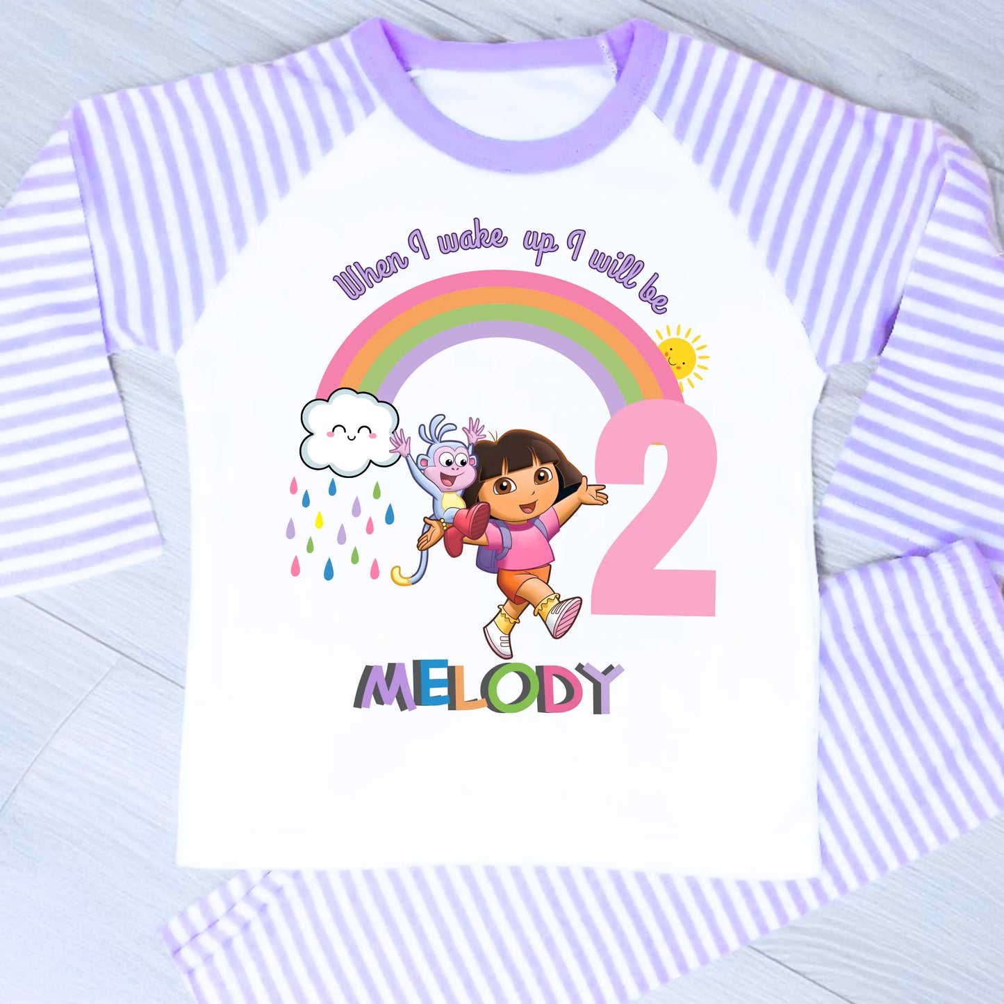 Girls Personalised Dora Birthday Pyjamas, When I Wake up Dora the Explorer AishaBaileyDesigns