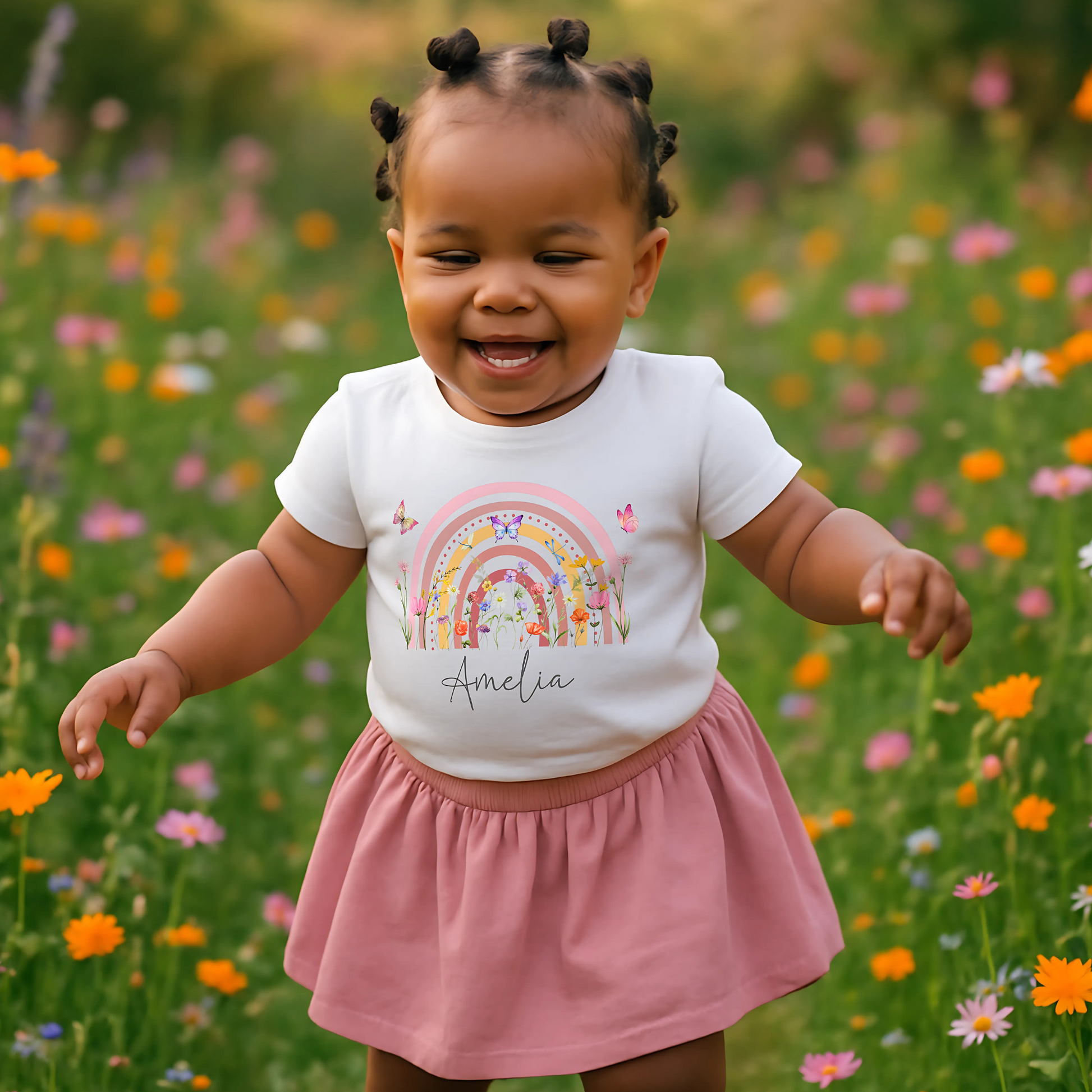 girls personalised t-shirt, boho flower shirt, t-shirt with name, custom name shirt, toddler t-shirt, boho style girls shirt, wildflower custom outfit