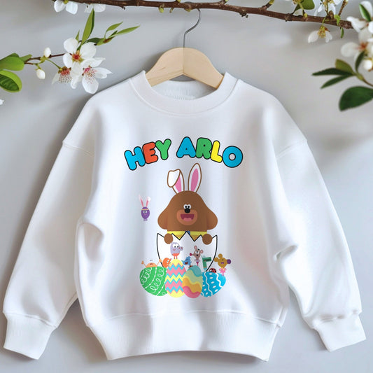 Hey Duggee Easter Sweatshirt, hey duggee easter gift, boys hey duggee with name, easter hey duggee sweatshirt