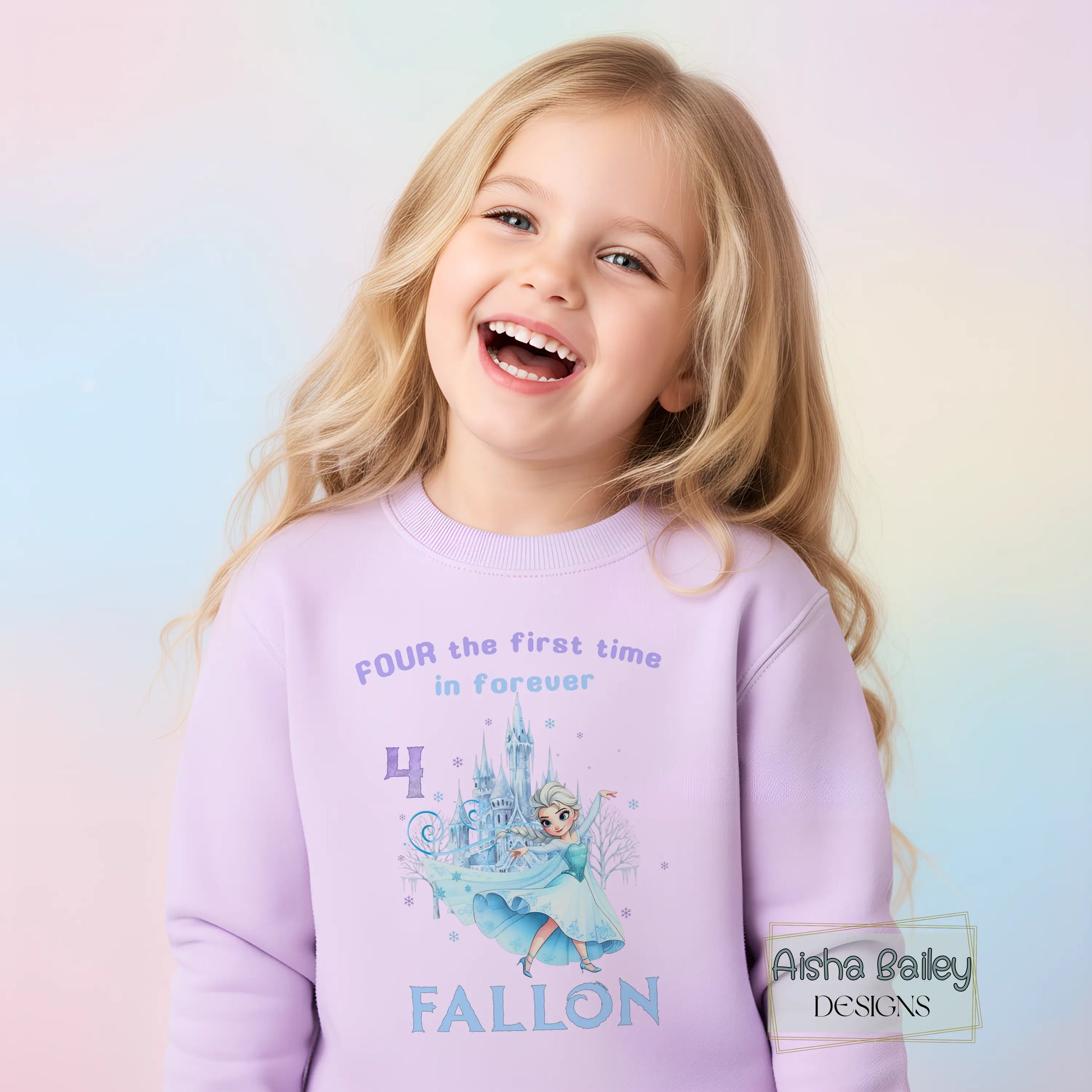 Personalised Frozen Elsa 4th birthday sweatshirt for girls with custom name princess winter design