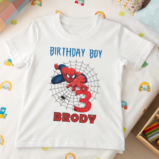 Spiderman Birthday T-shirt - Personalised Spider-Man Design Tee for Boys, personalised birthday spiderman shirt, spidey birthday tshirt, spiderman personanalised birthday shirt