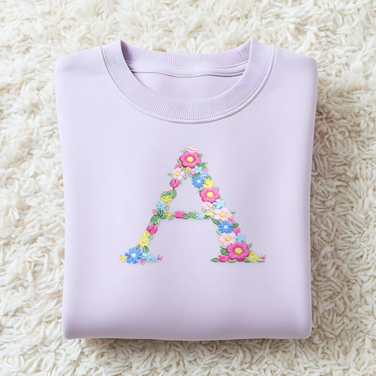 Floral Initial Sweatshirt – Personalised Floral Embroidered Sweatshirt for Girls for Everyday Wear AishaBaileyDesigns