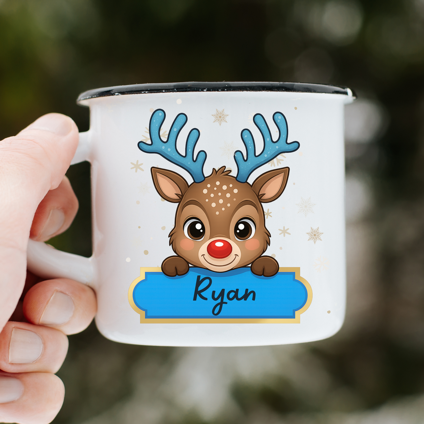 Kids Christmas mug - boys personalised cute reindeer Christmas cup, custom name mug