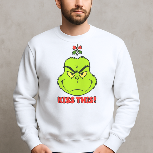 Adults christmas sweatshirt: Funny Grinch Christmas sweatshirt with mistletoe and Kiss This slogan
