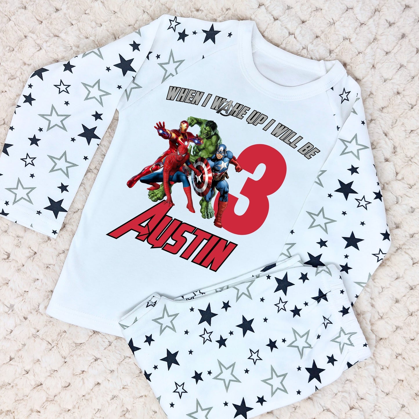 Avengers Birthday Pyjamas - Personalised Superhero Avengers Sleepwear for Boys, avengers birthday pjs, personalised avengers pajamas, superhero birthday pjs