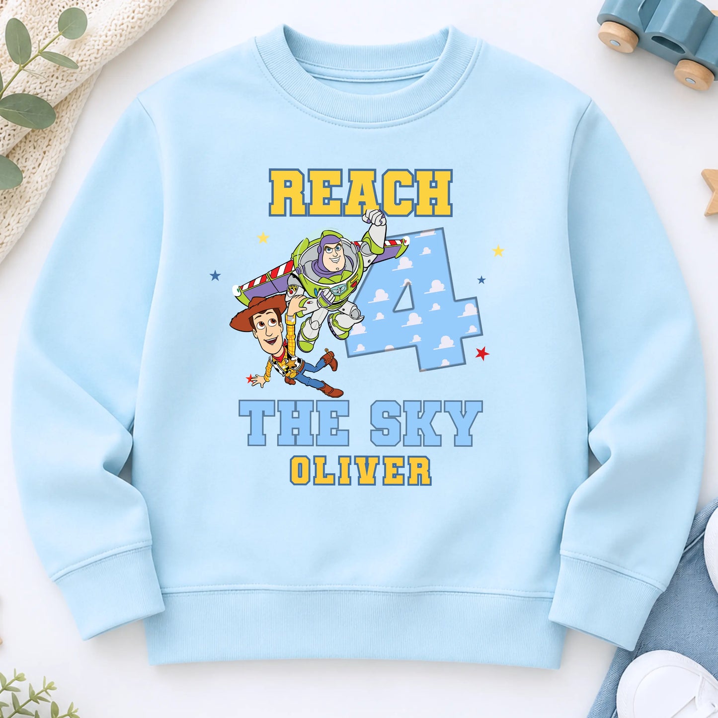 Personalised Toy Story Birthday Sweatshirt –  Reach 4 The Sky Boys 4th Birthday Top AishaBaileyDesigns