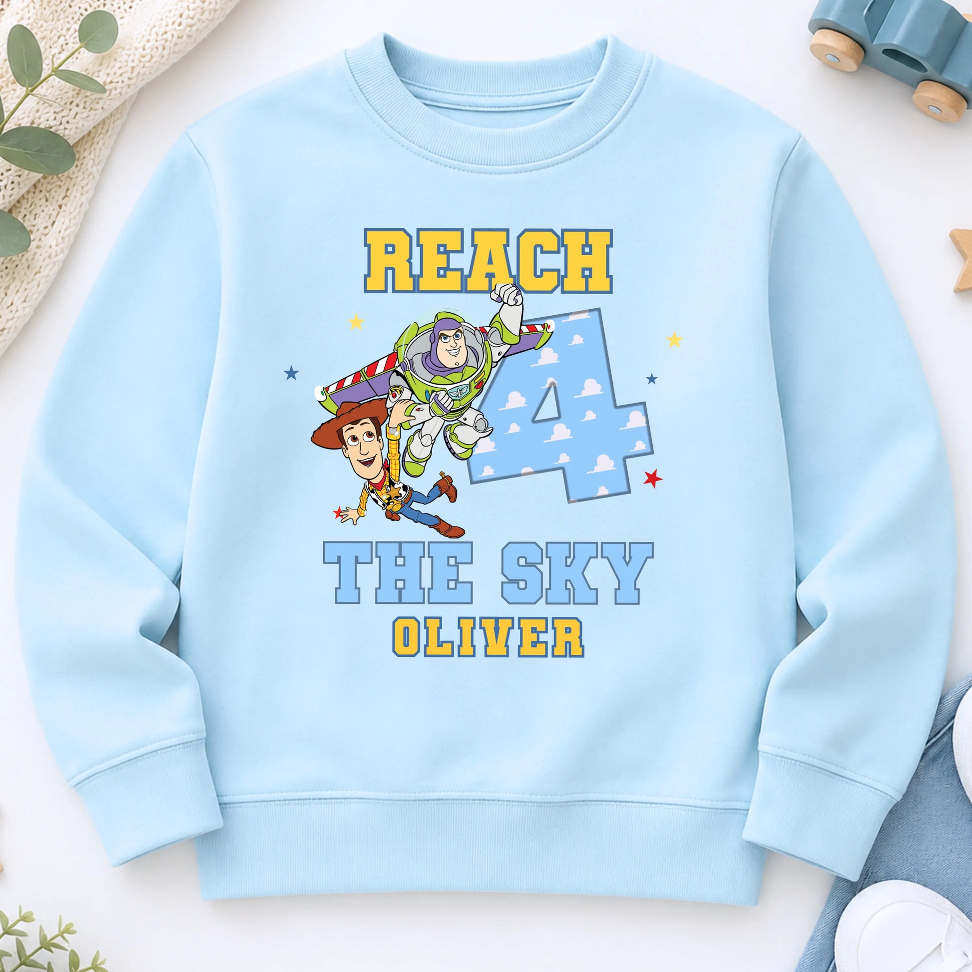 Personalised Toy Story Birthday Sweatshirt –  Reach 4 The Sky Boys 4th Birthday Top AishaBaileyDesigns