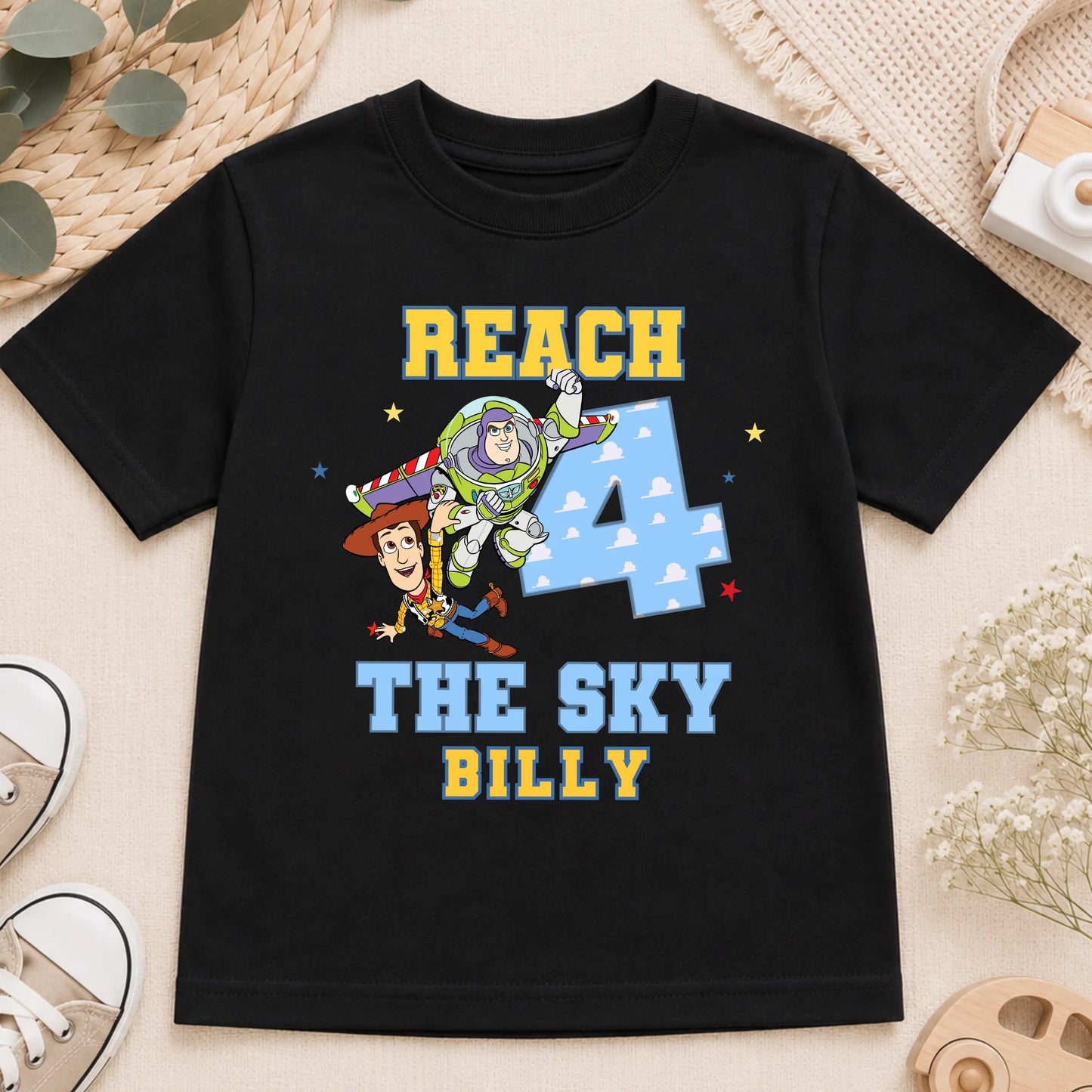 Personalised Toy Story Birthday T-Shirt –  Reach 4 The Sky Boys 4th Birthday Tee AishaBaileyDesigns