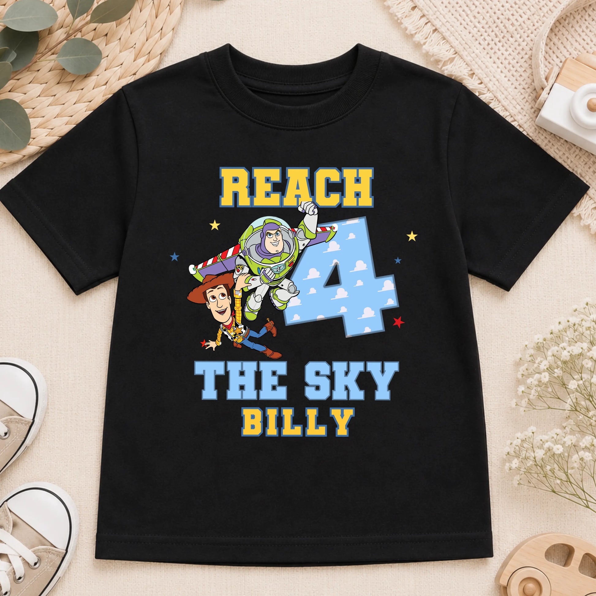 Personalised Toy Story Birthday T-Shirt –  Reach 4 The Sky Boys 4th Birthday Tee AishaBaileyDesigns