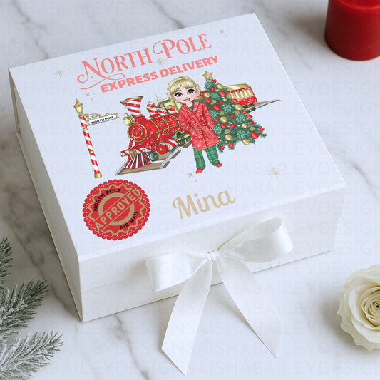 Christmas gift box, polar express themed christmas eve box, personalised Christmas gift box