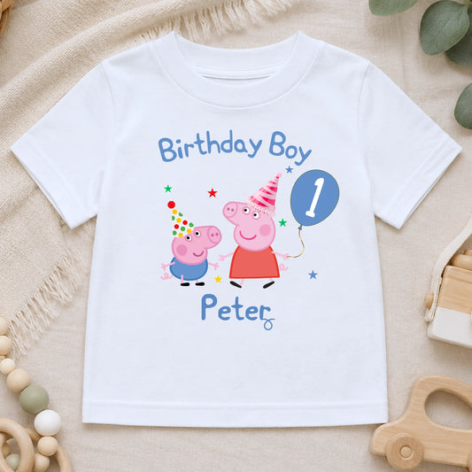 Personalised Peppa and George Birthday T-shirt for Boys  - any name and age AishaBaileyDesigns