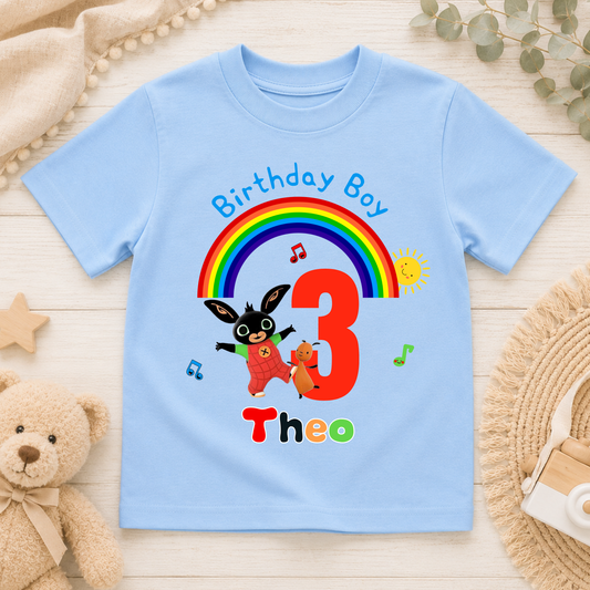 Boys Personalised Bing Bunny Birthday t-shirt with Gloppy bunny - any age and name