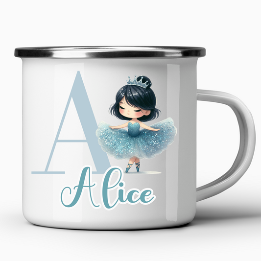 Mug with a design of a girl in a blue dress and the name 'Alice' on a white background - Princess custom mug, princess gift with name, personalised princess mug, girls custom mug