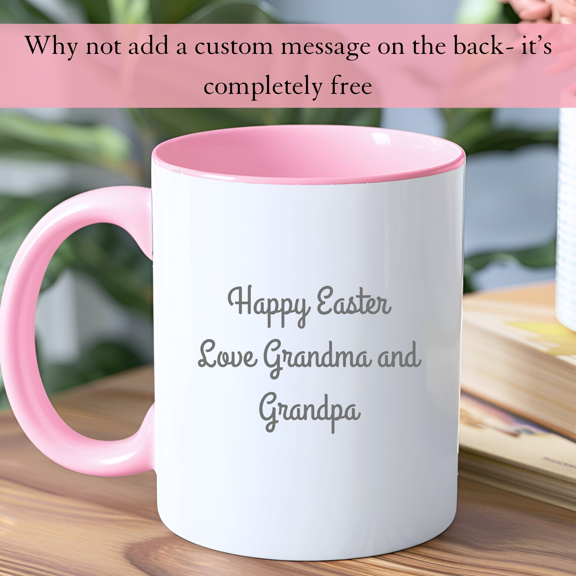 Easter Mug | Personalised Girls' Messy Bun Easter Gift, Easter camper mug, custom easter mug with name