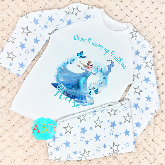 Elsa Birthday Pyjamas for Girls - Personalised Frozen Elsa PJs, When I wake up Elsa pjs, Disney Frozen pajamas, Elsa Anna birthday, Frozen Elsa with name, frozen personalised pjs