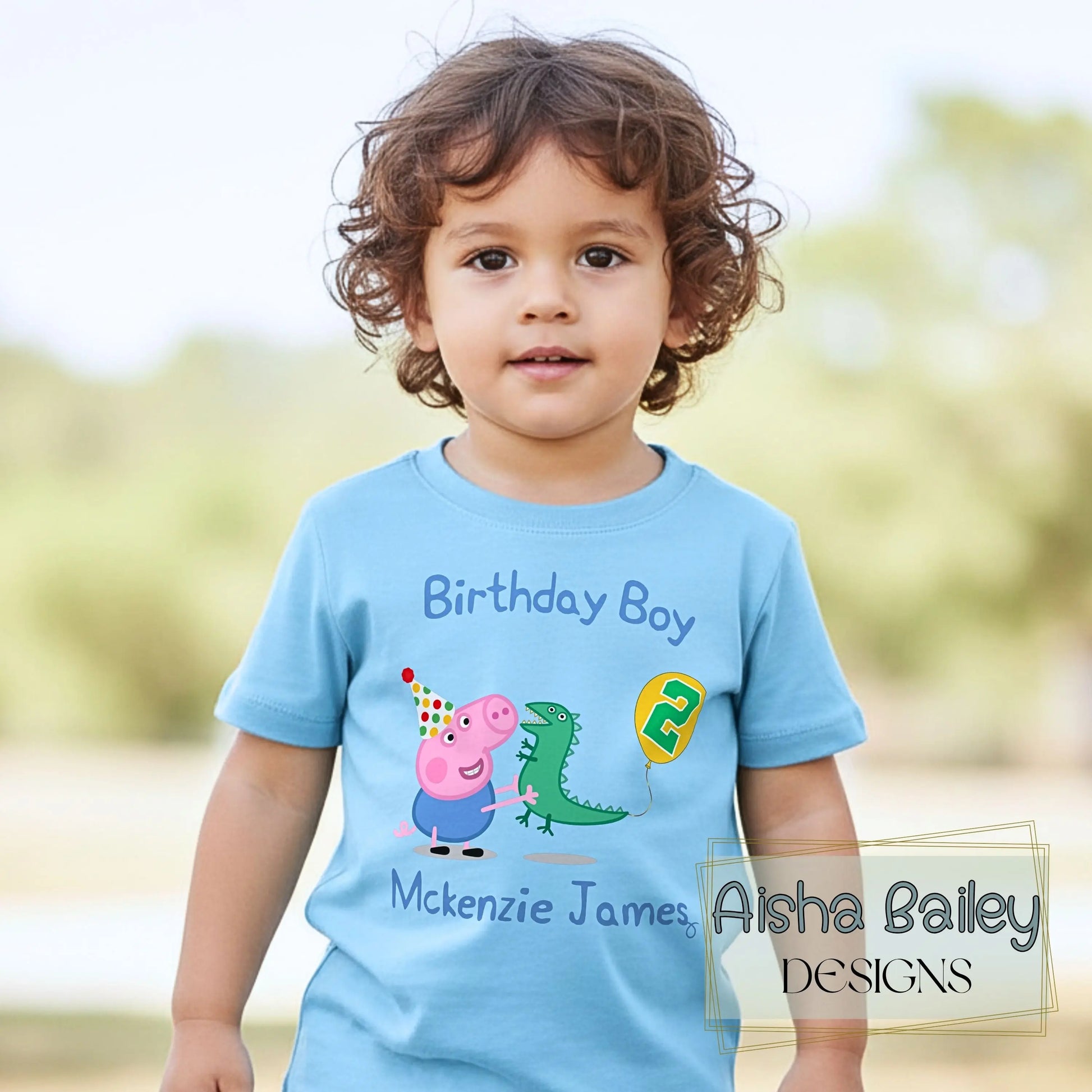 Boys George Pig Birthday T-shirt - George Pig and Mr Dinosaur AishaBaileyDesigns