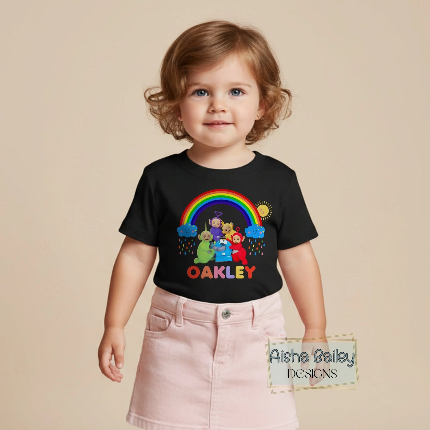 Teletubbies personalised sweatshirt for girls with rainbow design, custom name , colourful kids jumper, cute character outfit for everyday wear