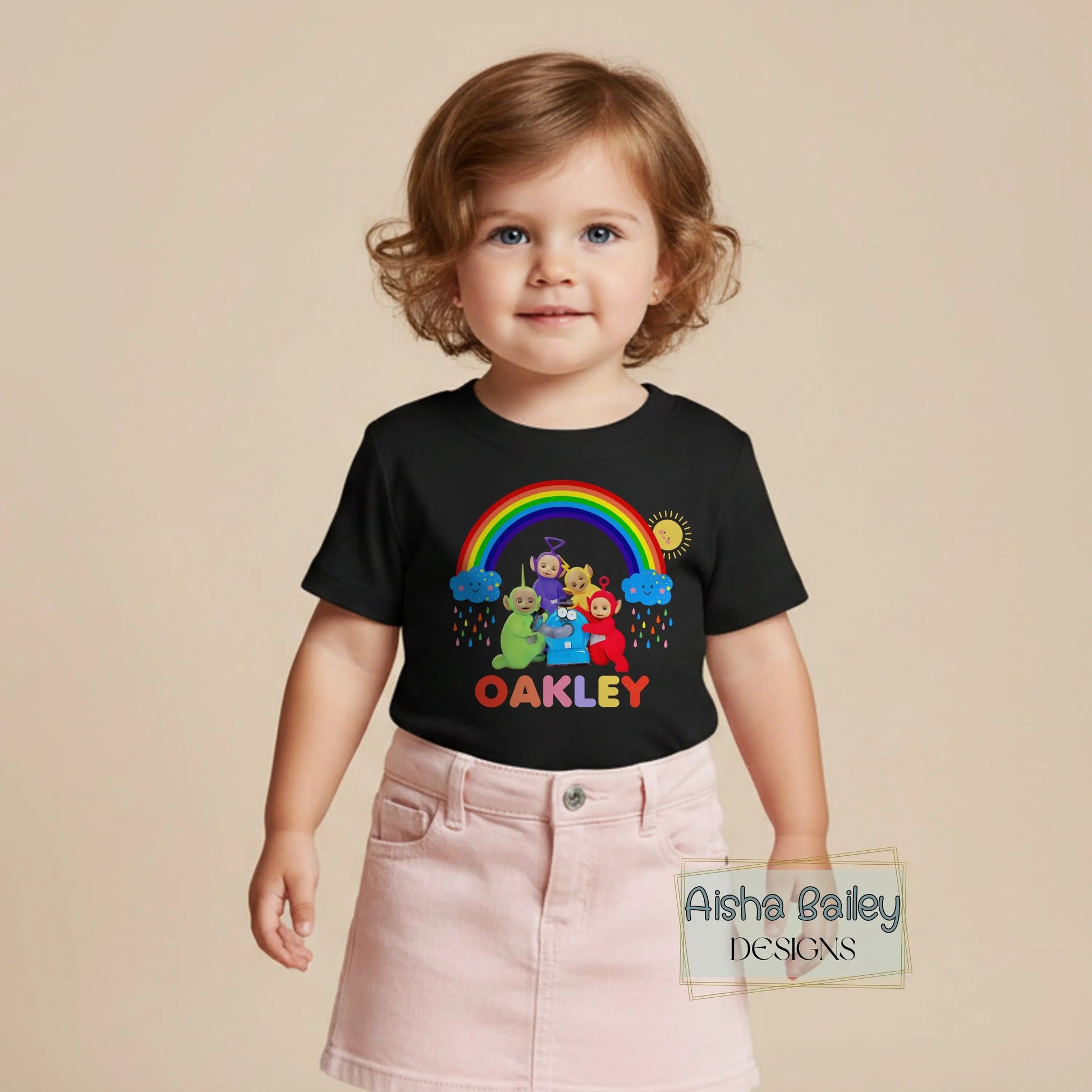 Teletubbies personalised sweatshirt for girls with rainbow design, custom name , colourful kids jumper, cute character outfit for everyday wear