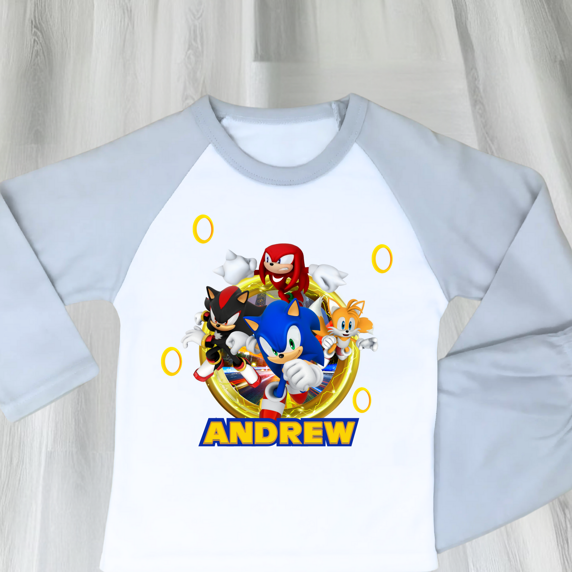 Sonic personalised pyjamas, sonic custom pajamas, gamers pjs with name, boys custom sonic pjs