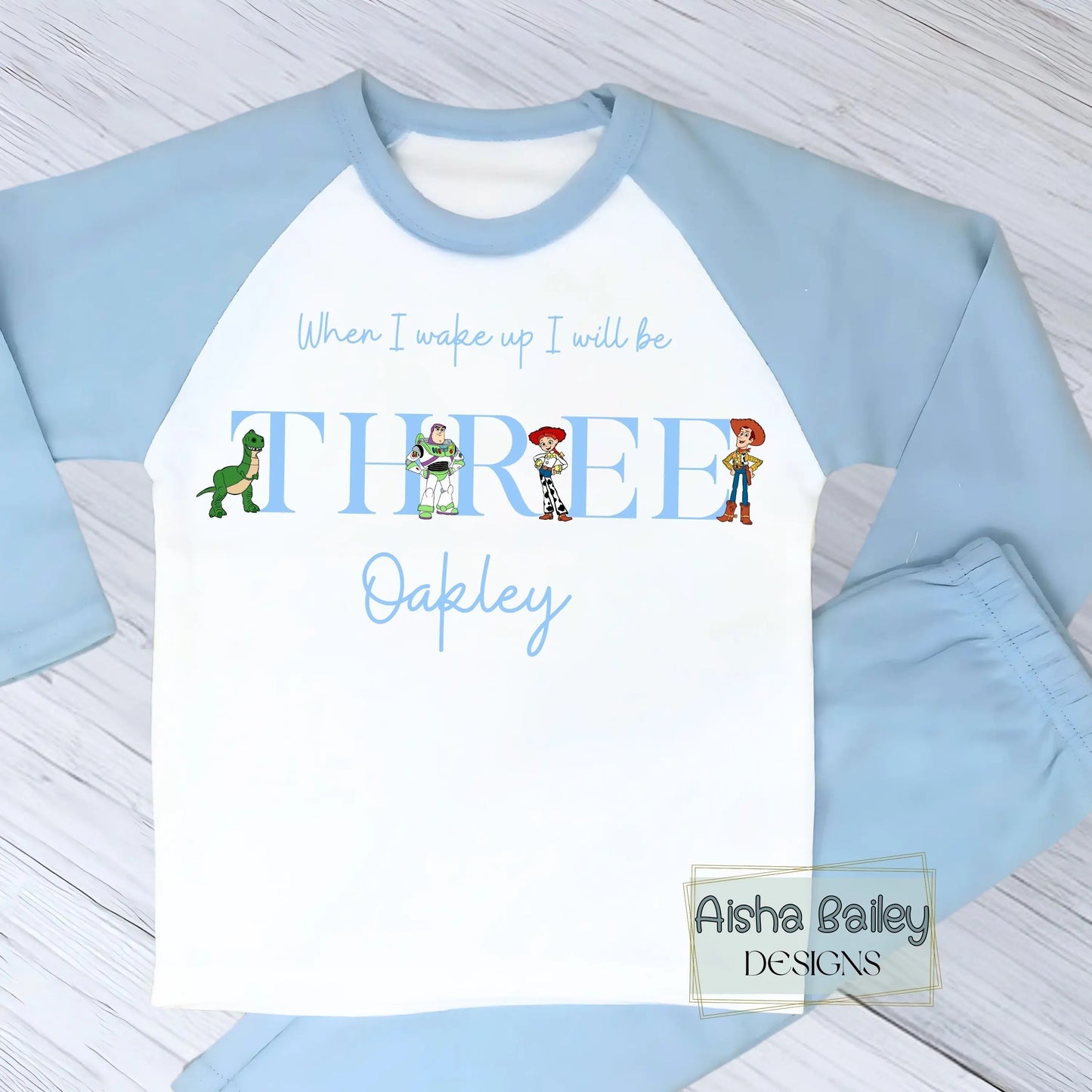Personalised Toy Story Birthday Pyjamas for Boys with custom name and age, when i wake up i will be
