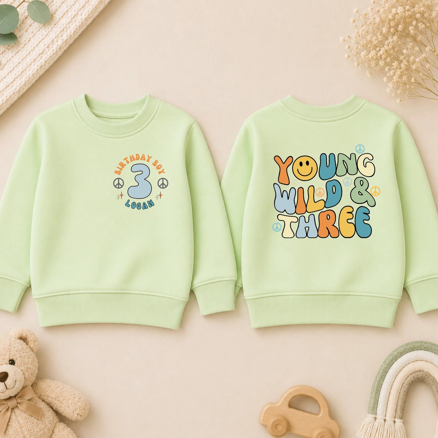 Personalised Boys Young Wild and Three Birthday Sweatshirt with a Groovy Retro Vibe - 3rd birthday Jumper AishaBaileyDesigns