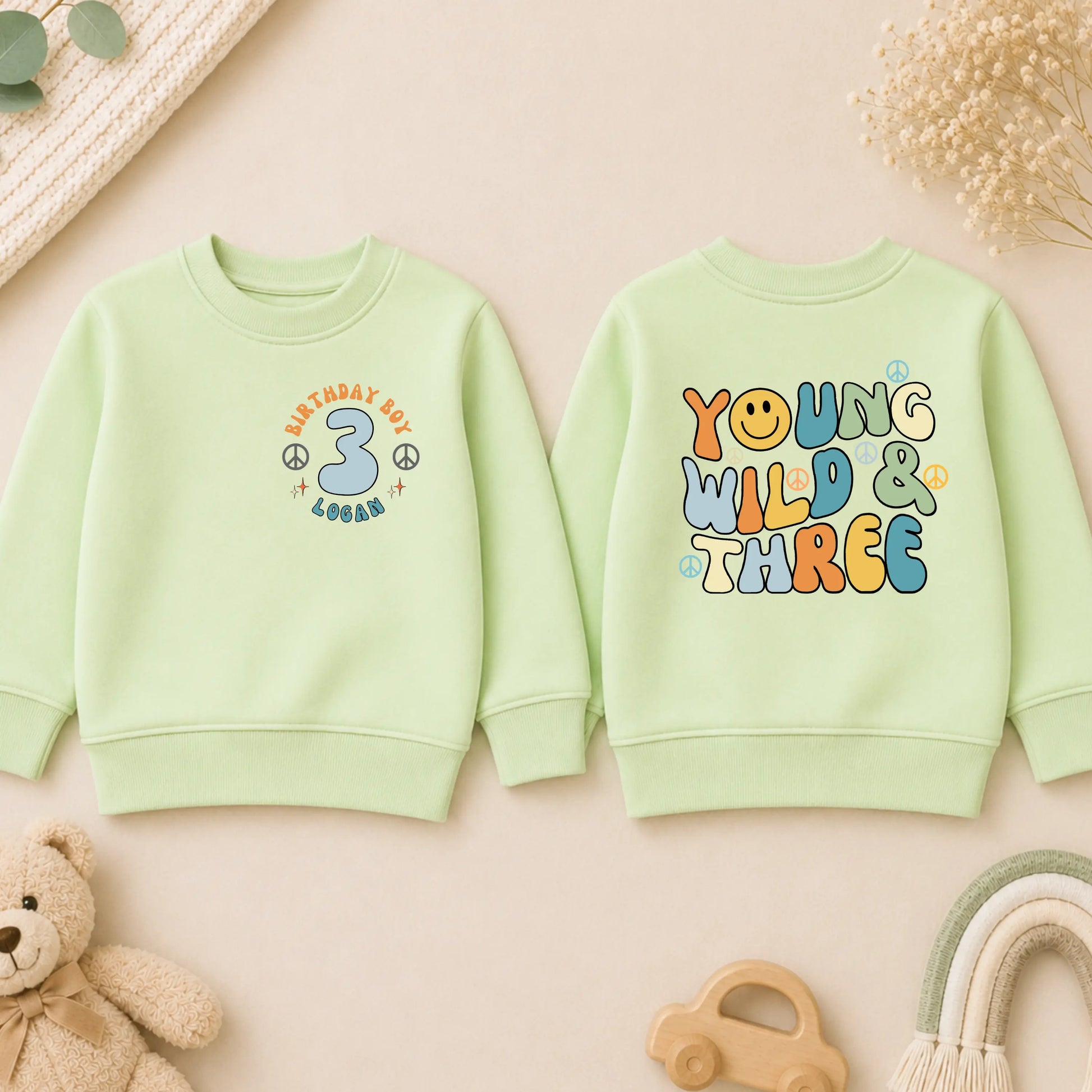 Personalised Boys Young Wild and Three Birthday Sweatshirt with a Groovy Retro Vibe - 3rd birthday Jumper AishaBaileyDesigns