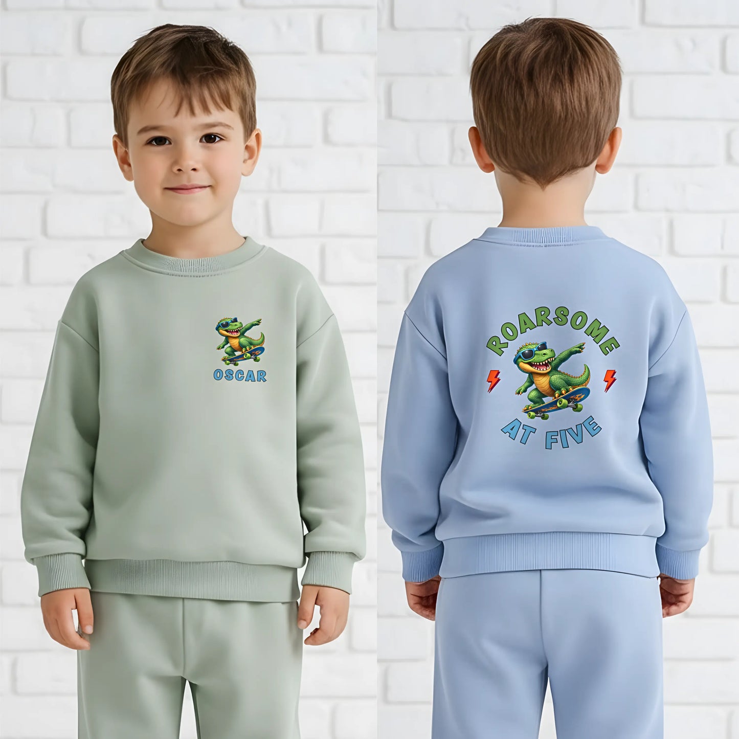 Personalised Birthday Loungewear Set for Boys – Dinosaur, Roarsome at Any Age Custom Sweatshirt & Bottoms Co-Ord AishaBaileyDesigns