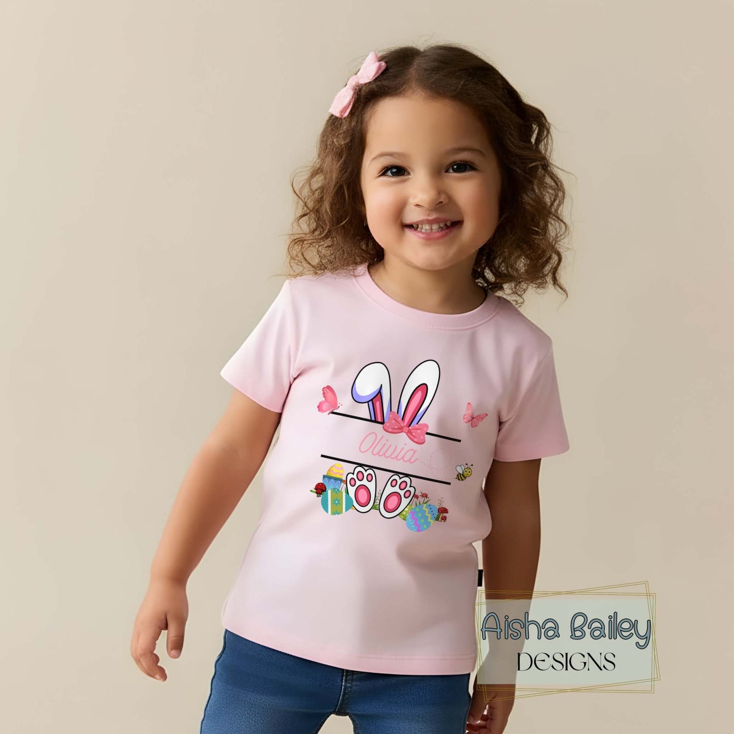 Personalised Easter Top for girls with a white rabbit and custom name. Choice of t-shirt or sweatshirt