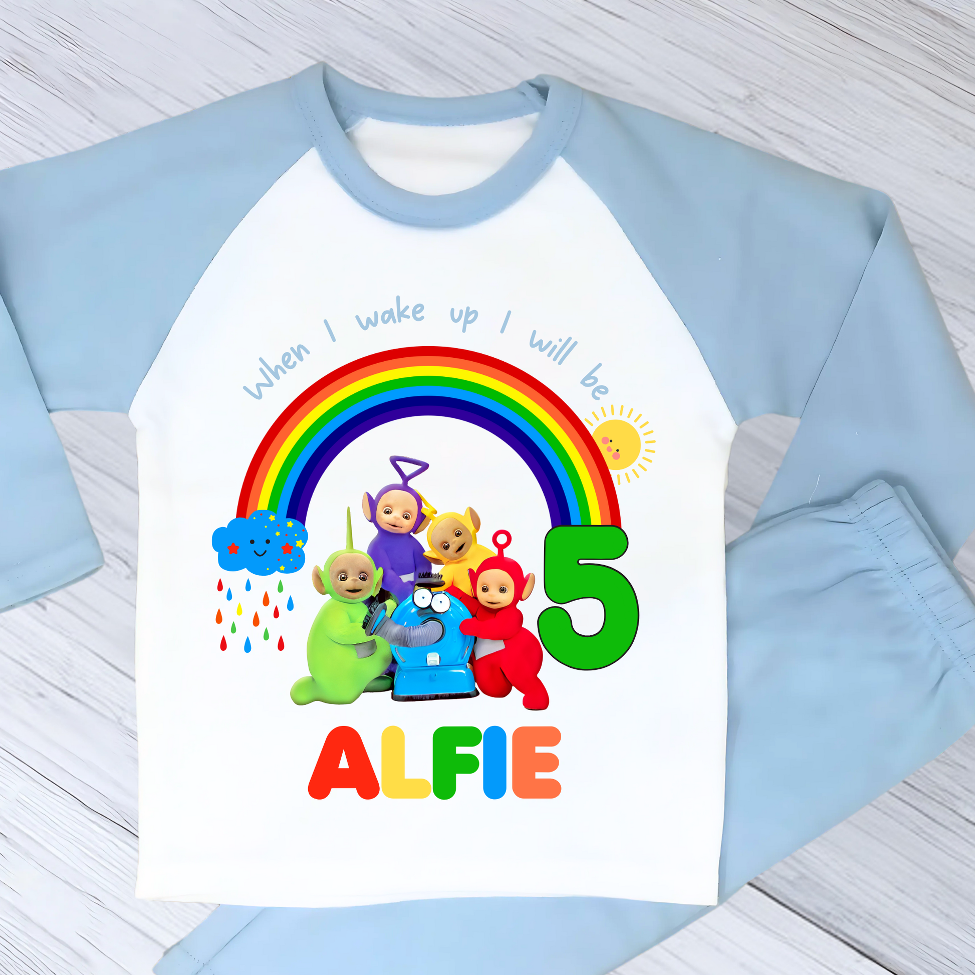 Teletubbies birthday pyjamas, when i wake up teletubbies, teletubbies name age, boys birthday pyjamas with name
