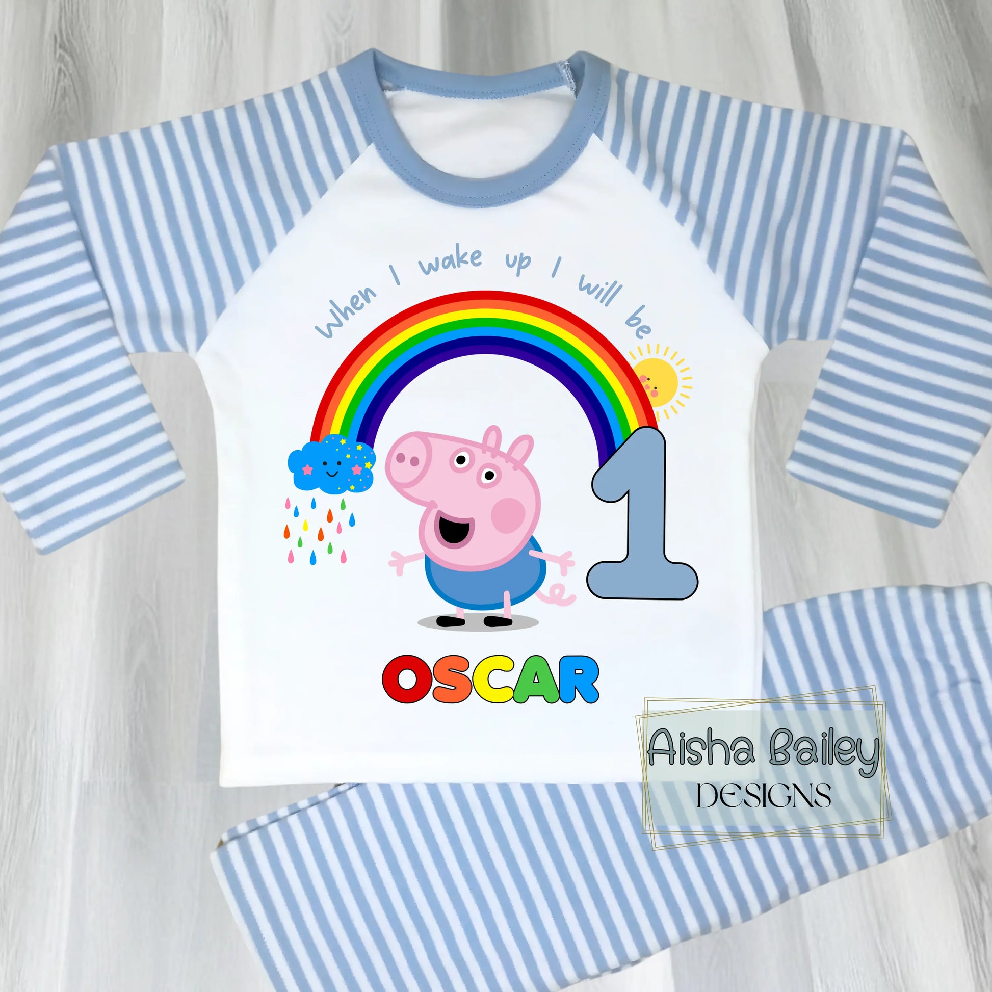 Personalised Boys George Pig Birthday Pyjamas Personalised – Peppa Pig Name & Age PJs AishaBaileyDesigns