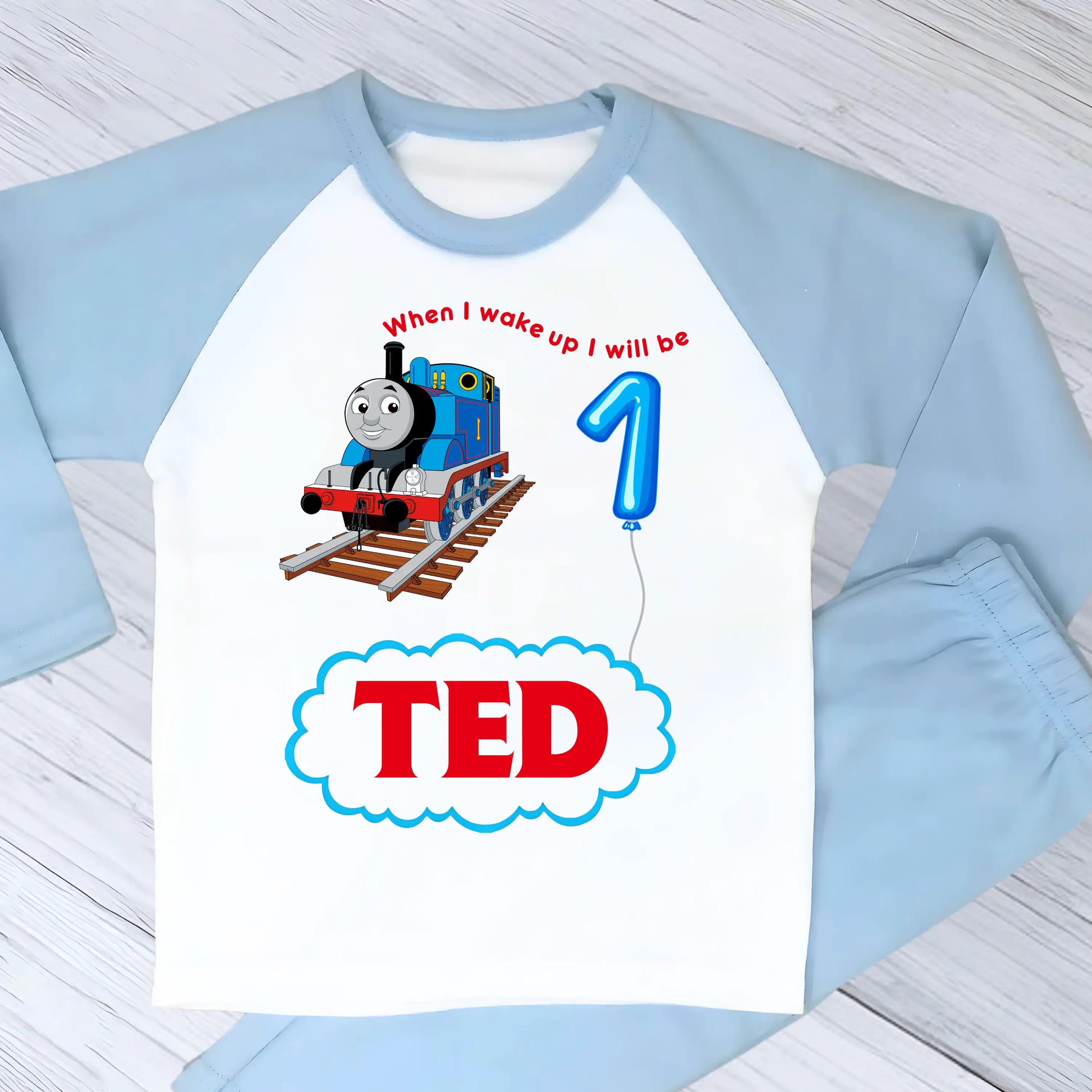 Boys Personalised Thomas Birthday Pyjamas - When I wake up Thomas the Tank Engine AishaBaileyDesigns