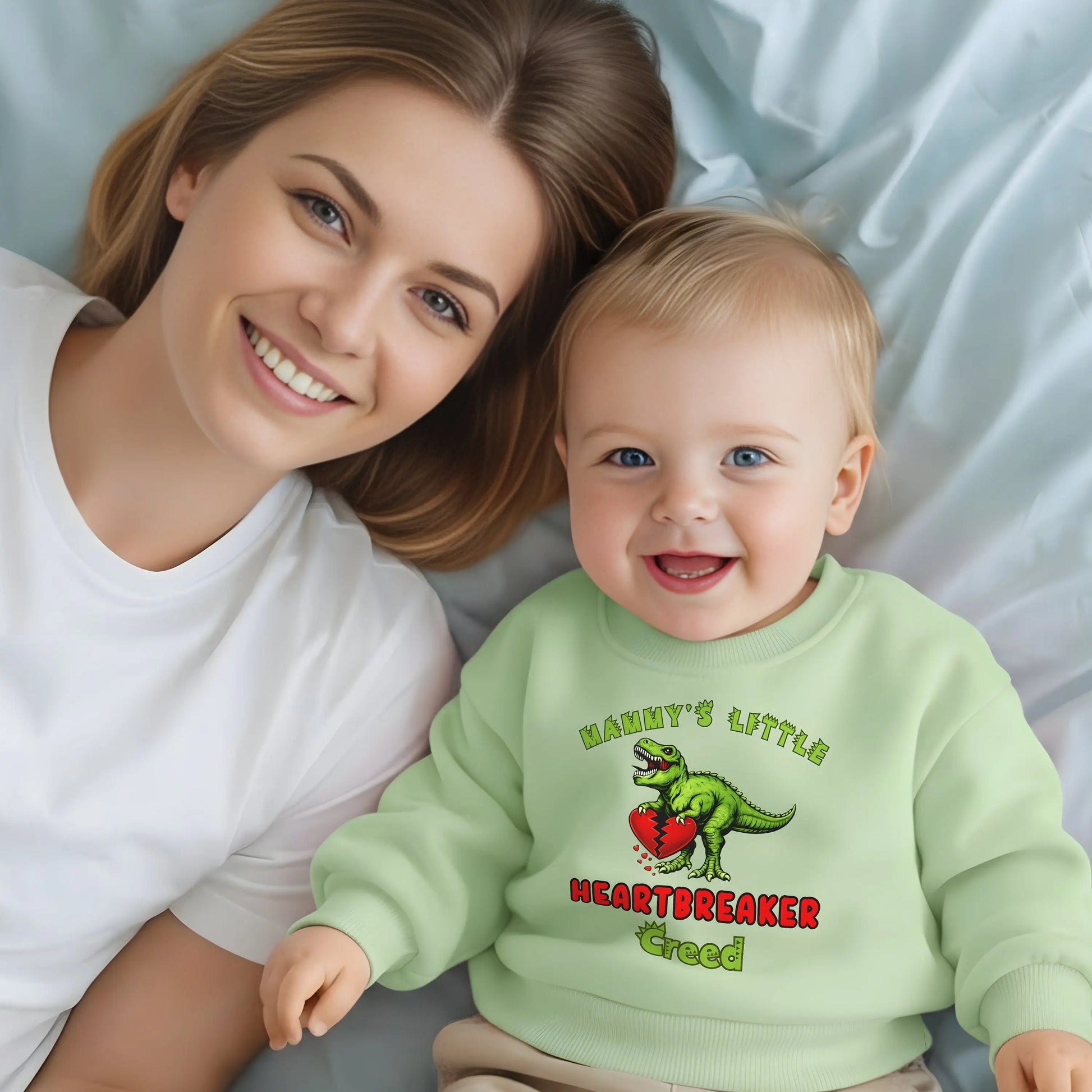 Boys Valentines Day Sweatshirt with a dinosaur and custom name. Gift for boys for Valentines Day