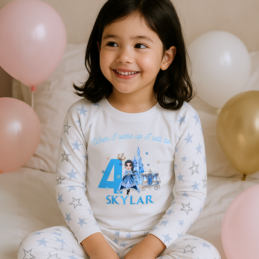 Personalised Girls Princess Birthday Pyjamas - Customise the Blue Snow Princess with your Child's Features
