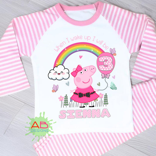 Peppa Pig Birthday pyjamas, When I wake up Peppa, Peppa birthday pjs, custom peppa pig pajamas