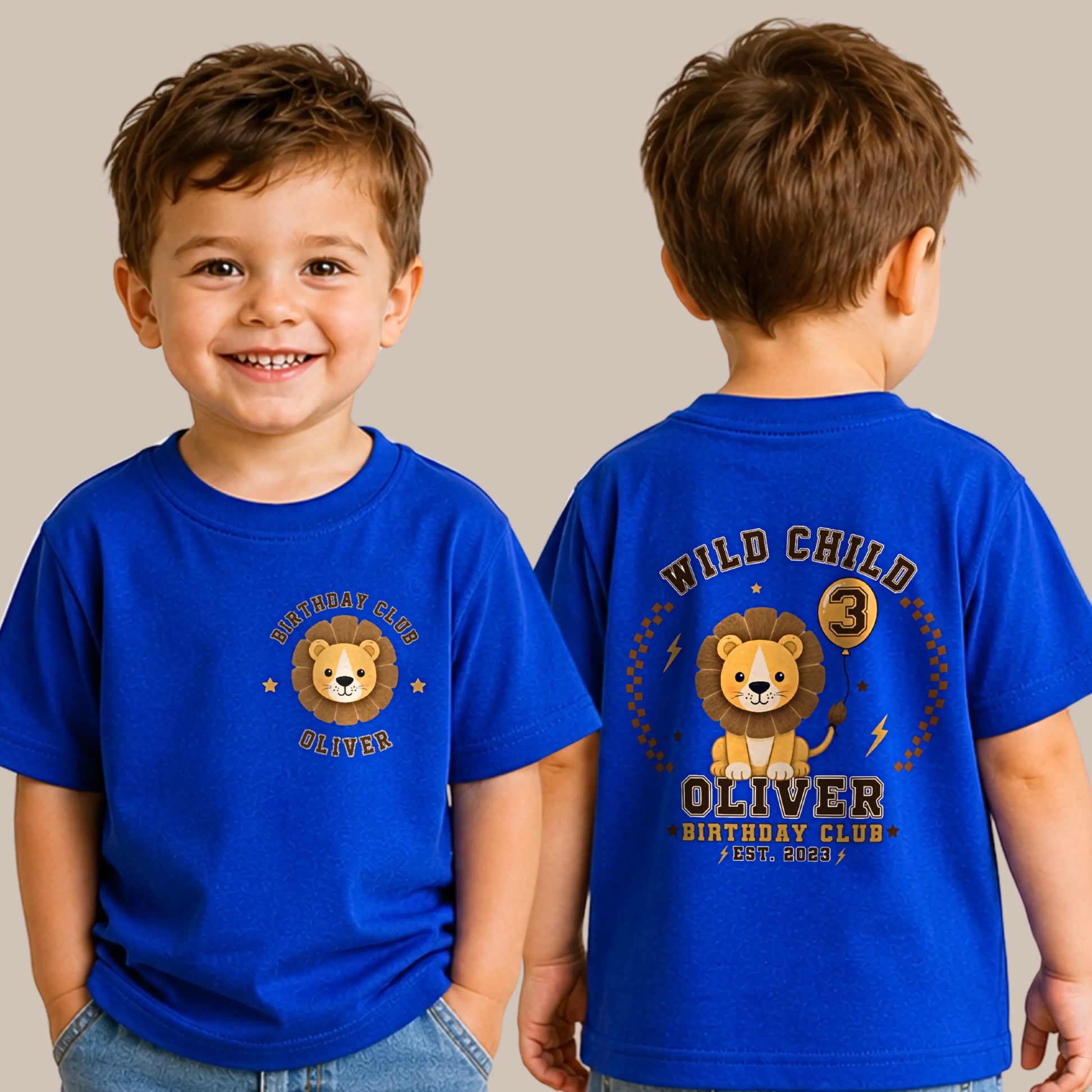 Personalised Lion Birthday T-Shirt for Boys - Birthday Club Back & Front Print AishaBaileyDesigns