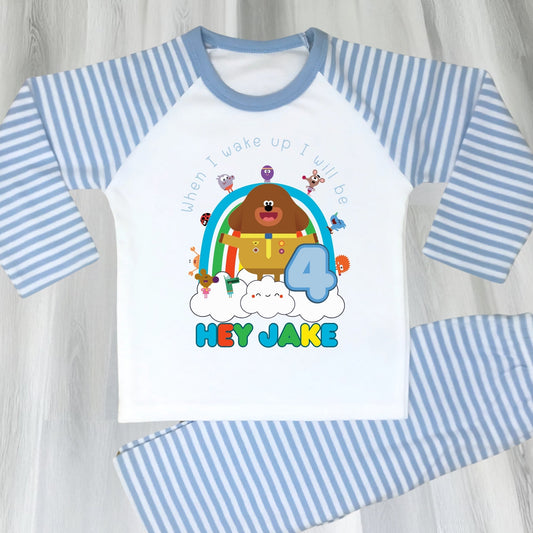 Hey Duggee birthday pyjamas, boys hey duggee pjs, personalised hey duggee, duggee birthday pjs