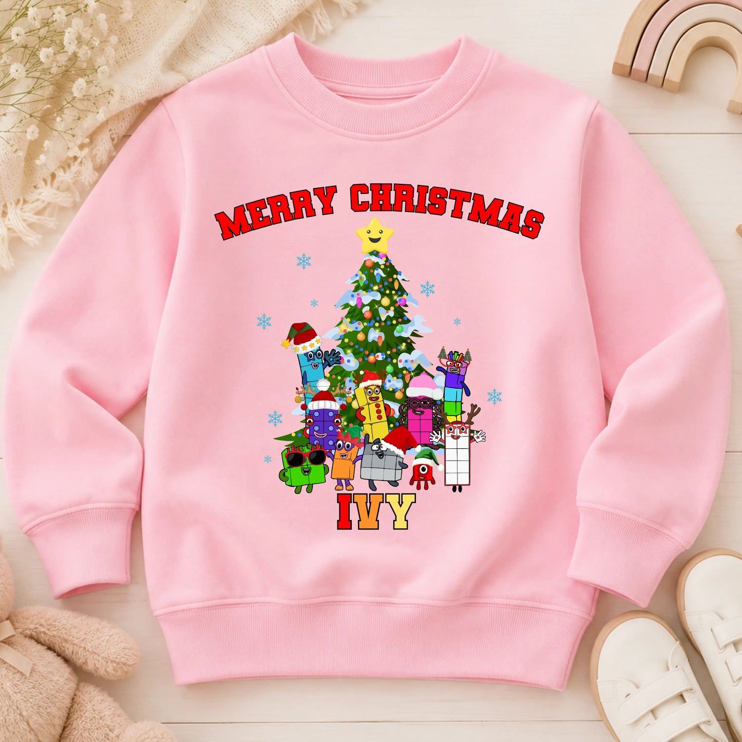 Children's Personalised Numberblocks Christmas Jumper: Xmas Sweatshirt AishaBaileyDesigns