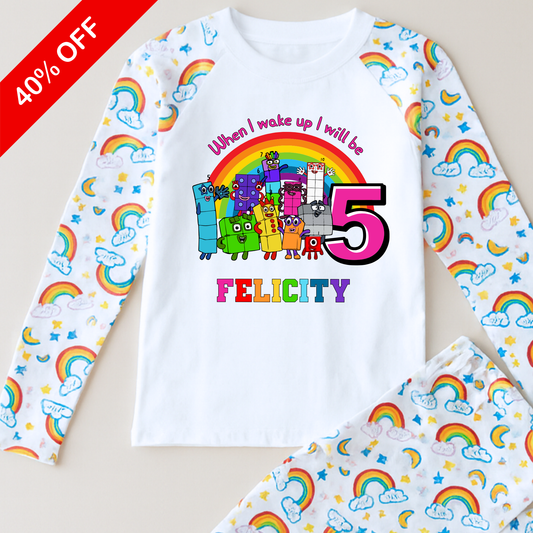 Numberblocks birthday pyjamas, when i wake up Numberblocks, personalised numberblocks nightwear with name and age
