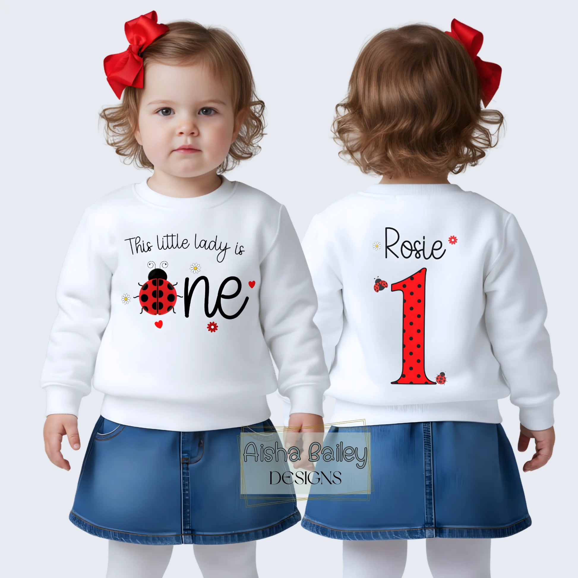 Personalised 1st Birthday Sweatshirt: Girls This Little Lady is One Ladybird Sweatshirt AishaBaileyDesigns
