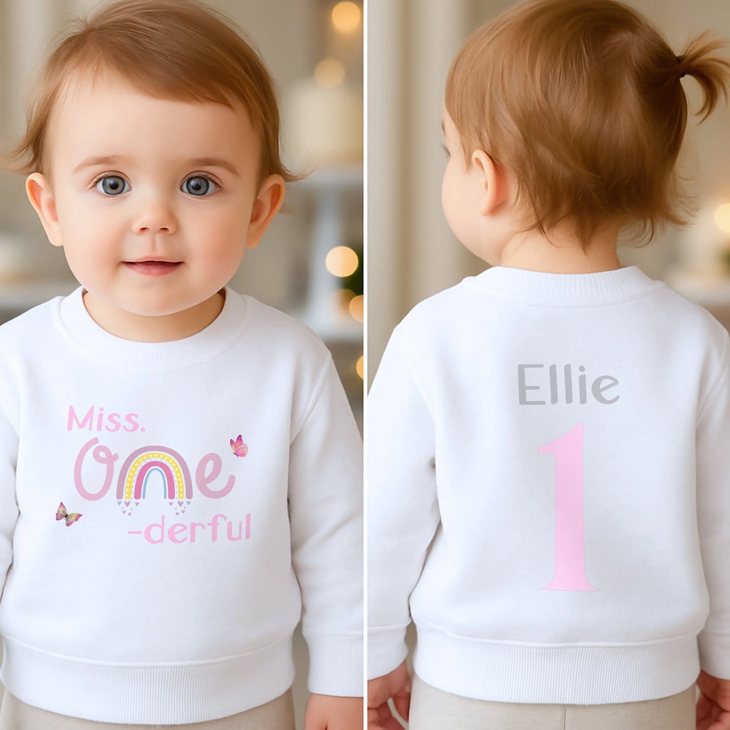 Personalised 1st Birthday Sweatshirt: Girls Miss One-derful Boho Rainbow Sweatshirt for Her First Birthday AishaBaileyDesigns